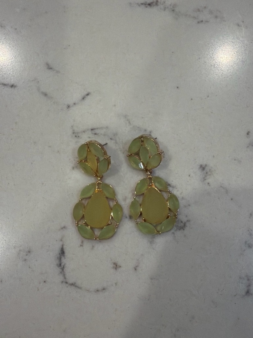 Large jewel Earrings - Green citron lemon lime chandelier dangle statement